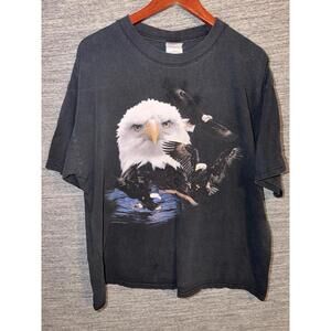 Vintage 90s Bald Eagle Graphic T-Shirt XXL Gildan Heavyweight Nature Fade Black